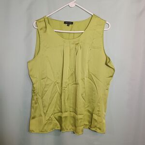 Women’s Chartreuse Sleeveless Blouse – Pleated Scoop Neck Dressy Tank Top